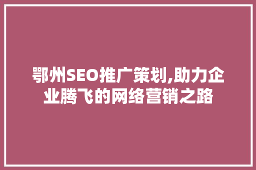 鄂州SEO推广策划,助力企业腾飞的网络营销之路