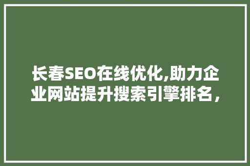 长春SEO在线优化,助力企业网站提升搜索引擎排名，抢占市场先机