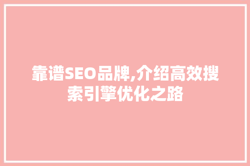 靠谱SEO品牌,介绍高效搜索引擎优化之路