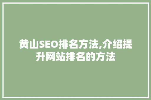 黄山SEO排名方法,介绍提升网站排名的方法