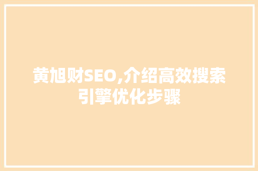 黄旭财SEO,介绍高效搜索引擎优化步骤