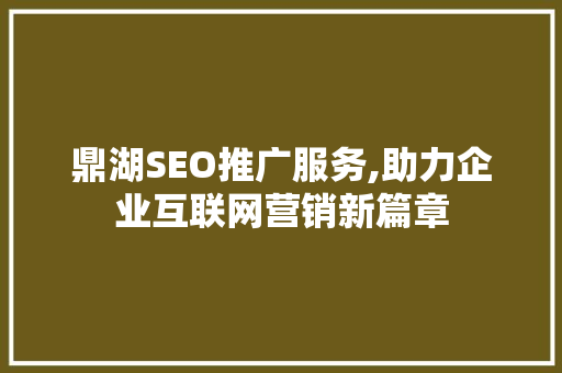 鼎湖SEO推广服务,助力企业互联网营销新篇章