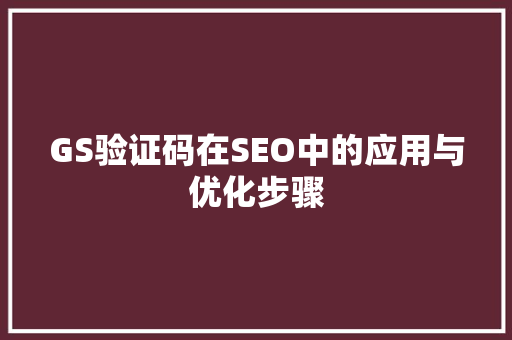 GS验证码在SEO中的应用与优化步骤