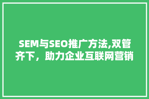 SEM与SEO推广方法,双管齐下，助力企业互联网营销
