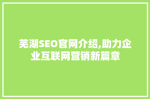 芜湖SEO官网介绍,助力企业互联网营销新篇章