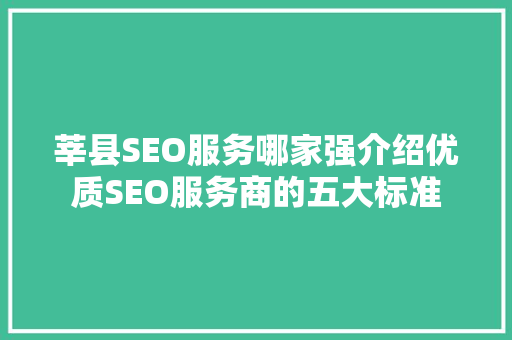 莘县SEO服务哪家强介绍优质SEO服务商的五大标准