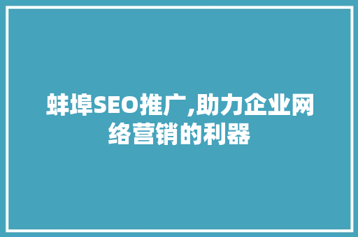 蚌埠SEO推广,助力企业网络营销的利器