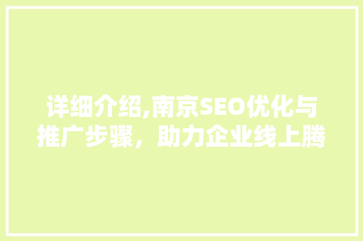详细介绍,南京SEO优化与推广步骤，助力企业线上腾飞