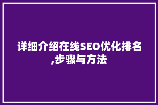 详细介绍在线SEO优化排名,步骤与方法