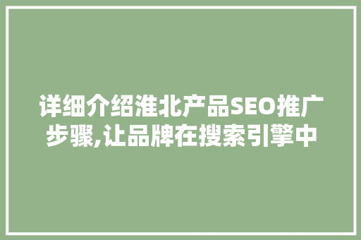 详细介绍淮北产品SEO推广步骤,让品牌在搜索引擎中脱颖而出