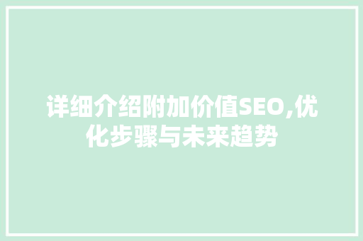 详细介绍附加价值SEO,优化步骤与未来趋势