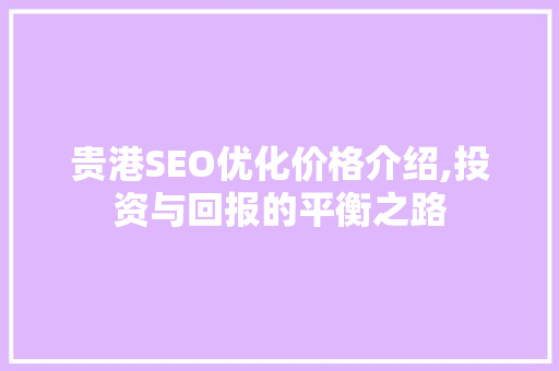 贵港SEO优化价格介绍,投资与回报的平衡之路