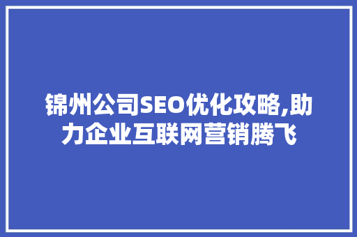 锦州公司SEO优化攻略,助力企业互联网营销腾飞