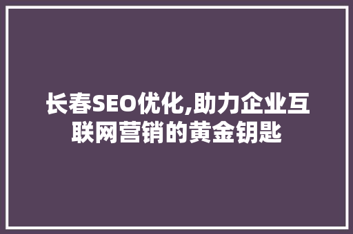 长春SEO优化,助力企业互联网营销的黄金钥匙