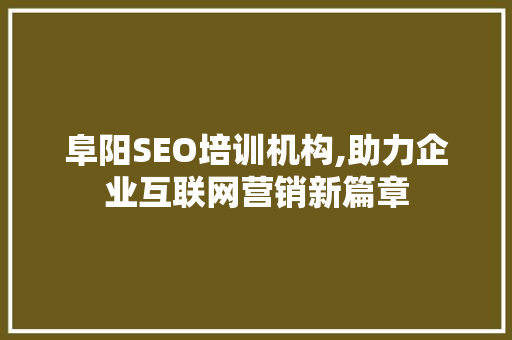 阜阳SEO培训机构,助力企业互联网营销新篇章