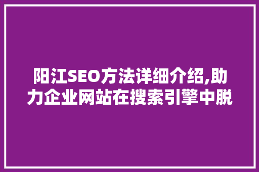 阳江SEO方法详细介绍,助力企业网站在搜索引擎中脱颖而出