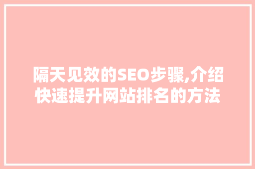 隔天见效的SEO步骤,介绍快速提升网站排名的方法