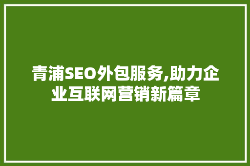 青浦SEO外包服务,助力企业互联网营销新篇章