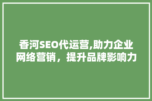 香河SEO代运营,助力企业网络营销，提升品牌影响力