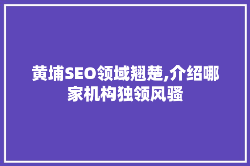 黄埔SEO领域翘楚,介绍哪家机构独领风骚