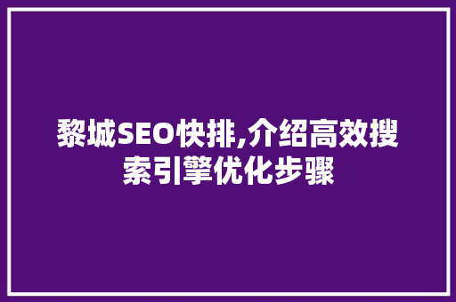 黎城SEO快排,介绍高效搜索引擎优化步骤