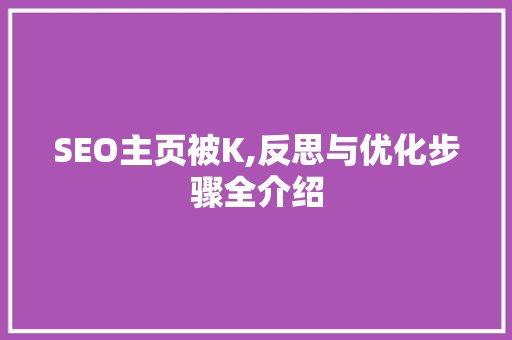 SEO主页被K,反思与优化步骤全介绍  第1张