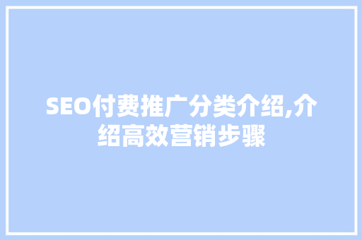 SEO付费推广分类介绍,介绍高效营销步骤
