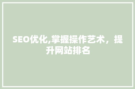 SEO优化,掌握操作艺术，提升网站排名