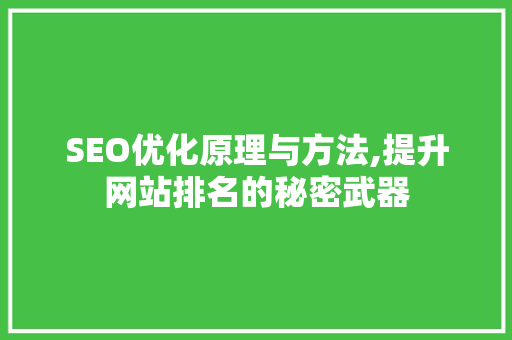 SEO优化原理与方法,提升网站排名的秘密武器