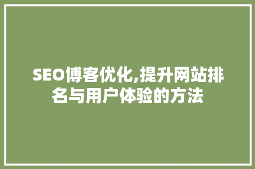 SEO博客优化,提升网站排名与用户体验的方法