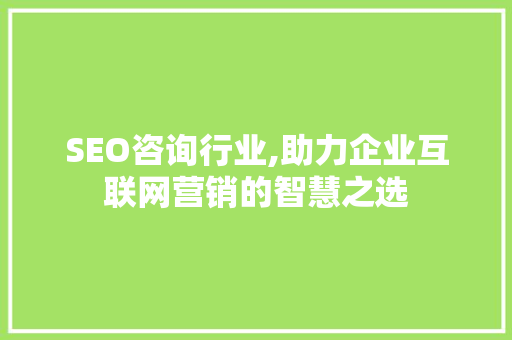 SEO咨询行业,助力企业互联网营销的智慧之选