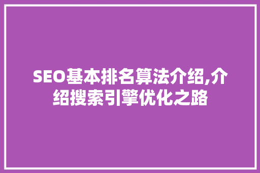 SEO基本排名算法介绍,介绍搜索引擎优化之路