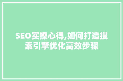SEO实操心得,如何打造搜索引擎优化高效步骤  第1张