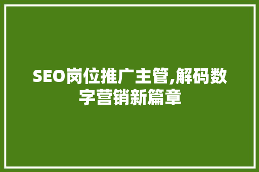 SEO岗位推广主管,解码数字营销新篇章