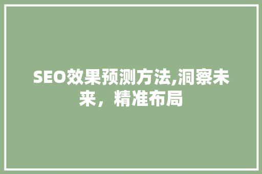 SEO效果预测方法,洞察未来，精准布局