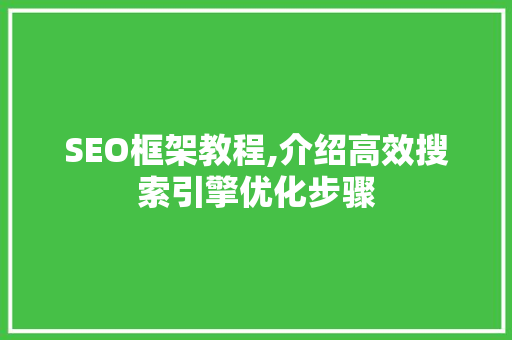 SEO框架教程,介绍高效搜索引擎优化步骤