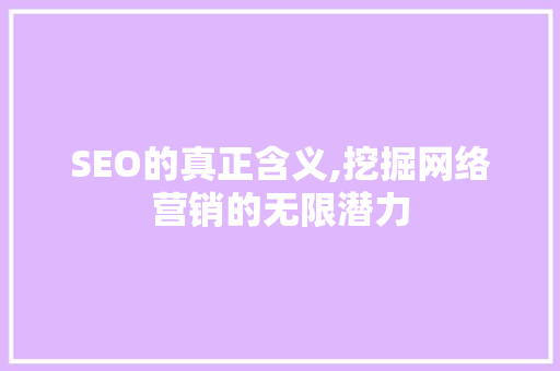 SEO的真正含义,挖掘网络营销的无限潜力