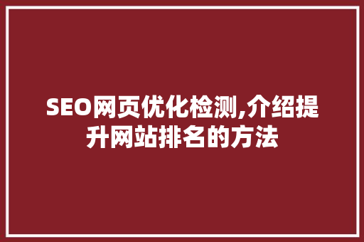 SEO网页优化检测,介绍提升网站排名的方法