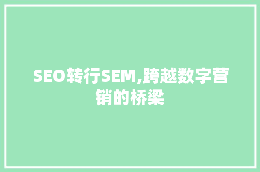 SEO转行SEM,跨越数字营销的桥梁