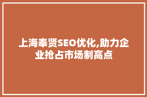 上海奉贤SEO优化,助力企业抢占市场制高点