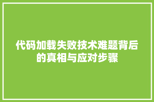 代码加载失败技术难题背后的真相与应对步骤