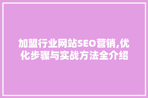 加盟行业网站SEO营销,优化步骤与实战方法全介绍