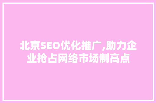北京SEO优化推广,助力企业抢占网络市场制高点