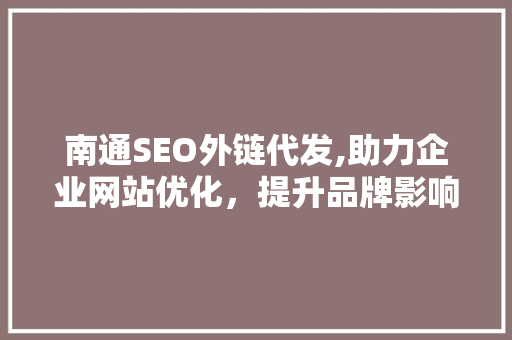 南通SEO外链代发,助力企业网站优化，提升品牌影响力