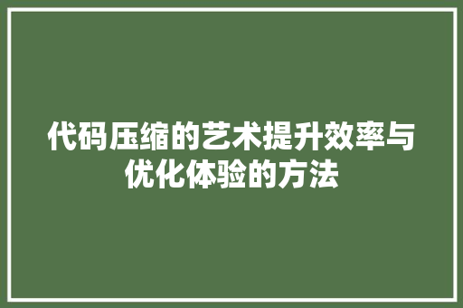 代码压缩的艺术提升效率与优化体验的方法