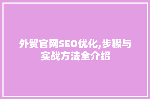 外贸官网SEO优化,步骤与实战方法全介绍