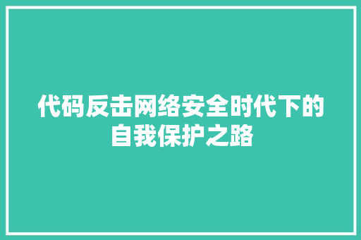 代码反击网络安全时代下的自我保护之路