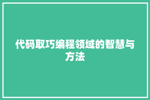 代码取巧编程领域的智慧与方法