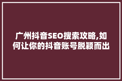 广州抖音SEO搜索攻略,如何让你的抖音账号脱颖而出