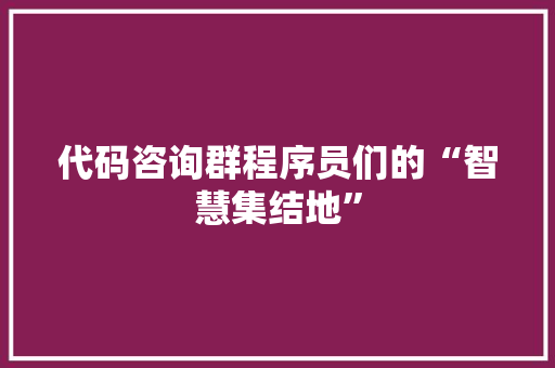 代码咨询群程序员们的“智慧集结地”
